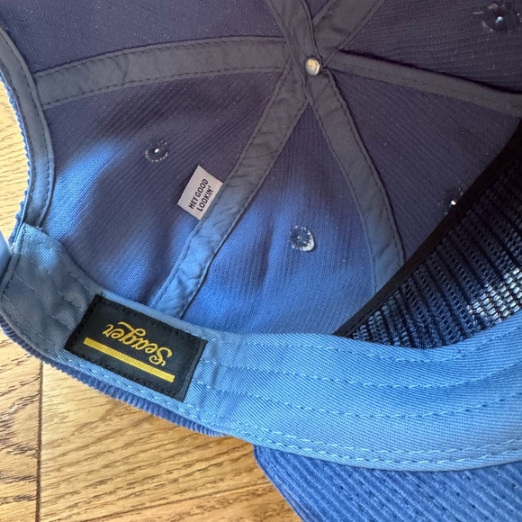Seager Corduroy Baseball Cap in Blue with White Script - Picture 2 of 3